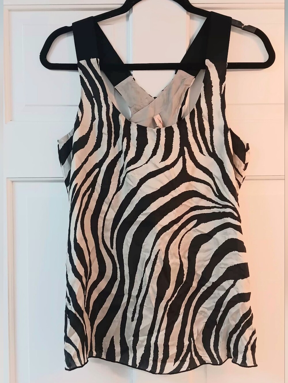 100% SILK Bailey 44 Black and White Zebra Print Sleeveless Top NWT